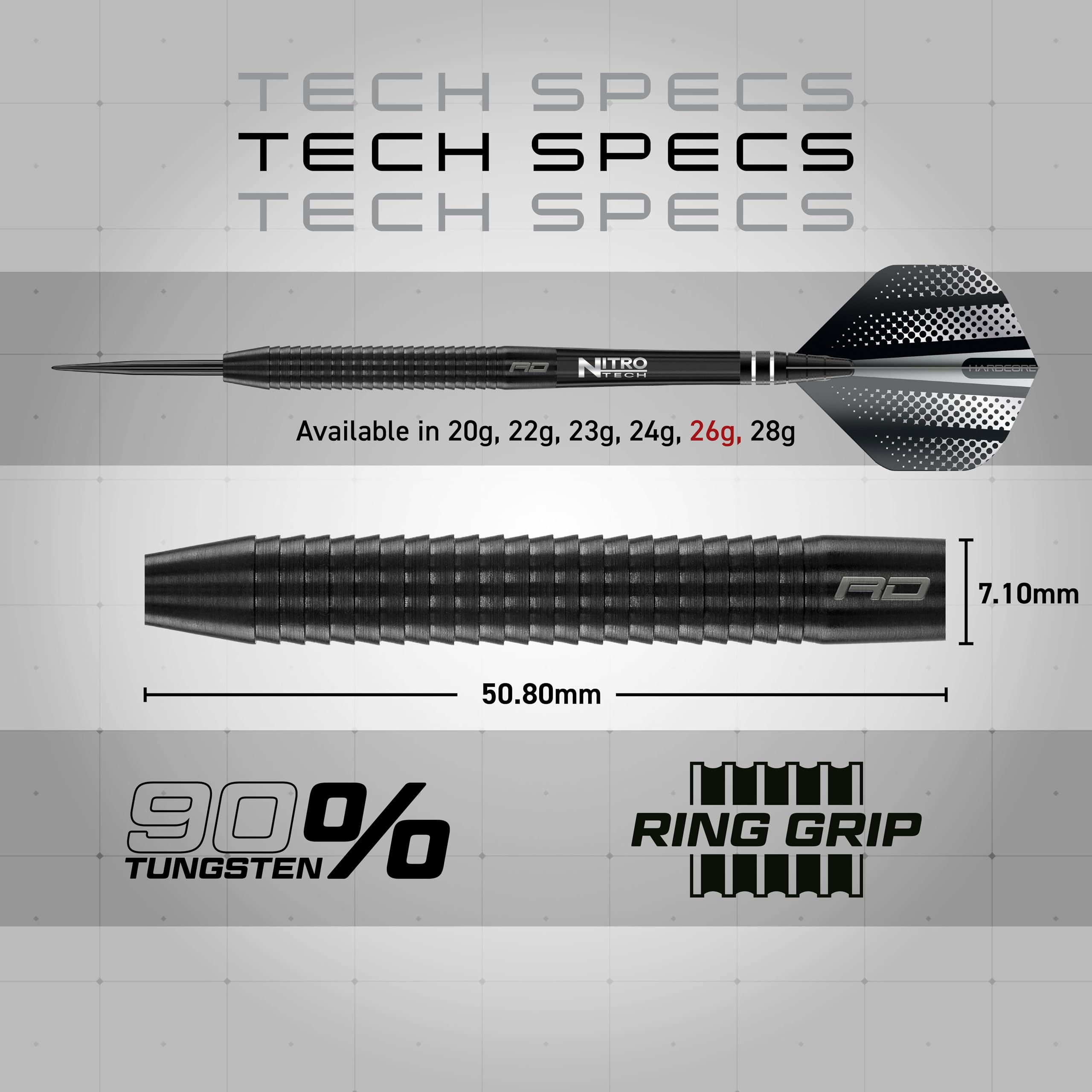 RED DRAGON Razor Edge Black 26g - Tungsten professional steel tip darts set with Dart Flights and Dart Shafts (stems)