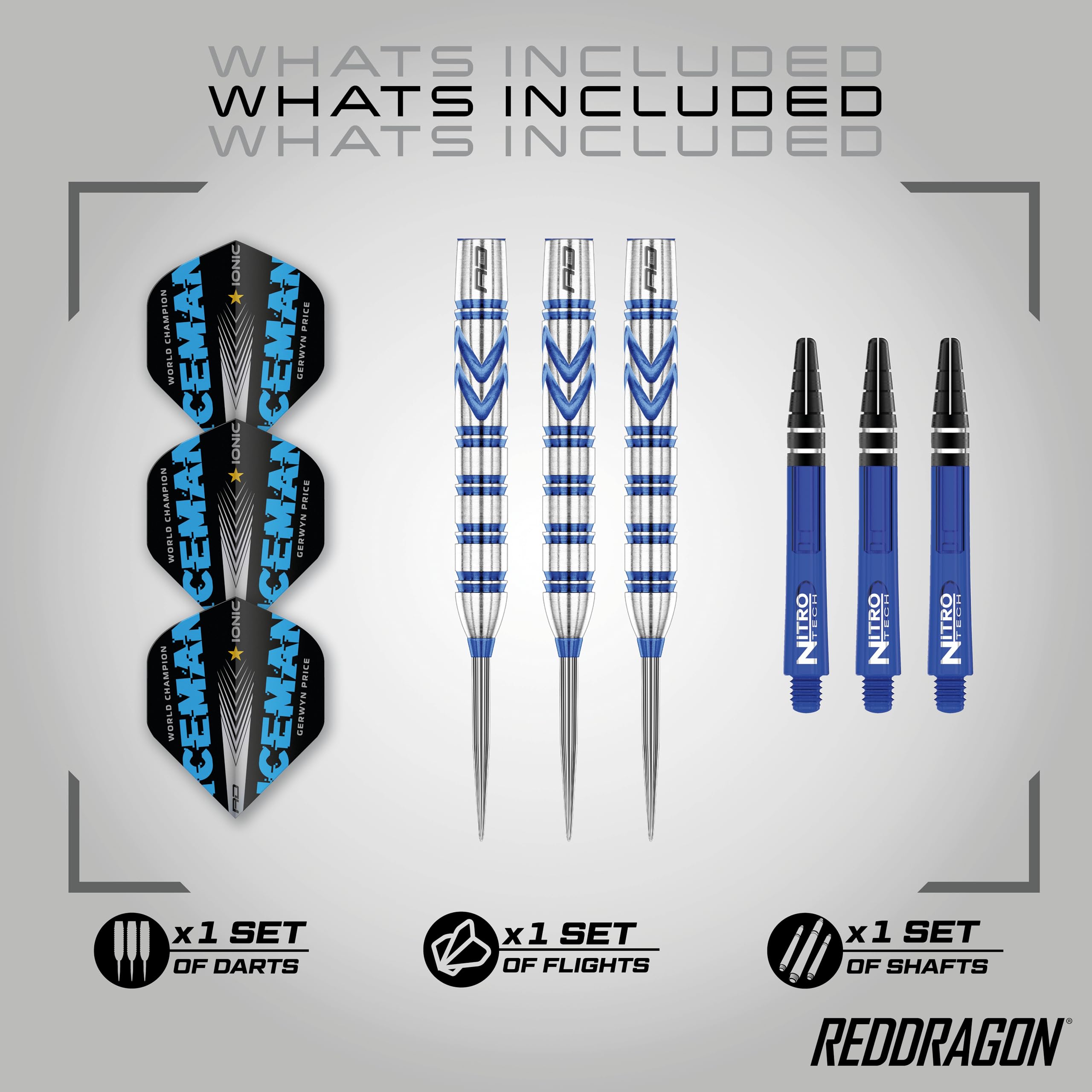 RED DRAGON Gerwyn Price Iceman Originals 24 Gram - Tungsten Steel Darts Set with Flights and Stems