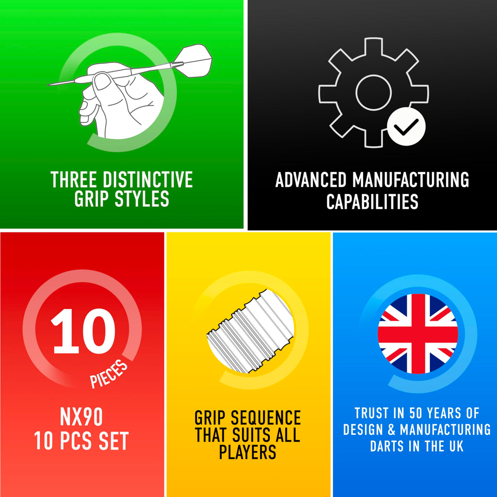 Harrows NX90 Bomb & Parallel Shape Darts Set I Professional Darts 90% Tungsten Steel Tip ALL Weights Pro Darts I 10pc Set with Black Supergrip Midi