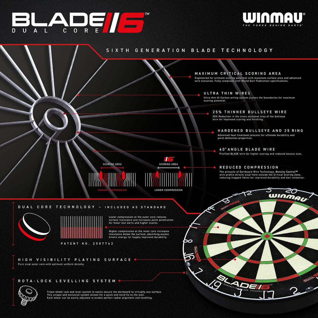 WINMAU Darts Blade 6 Dual Core Professional Dartboard with Official tournament specifications | Endorsed by the PDC