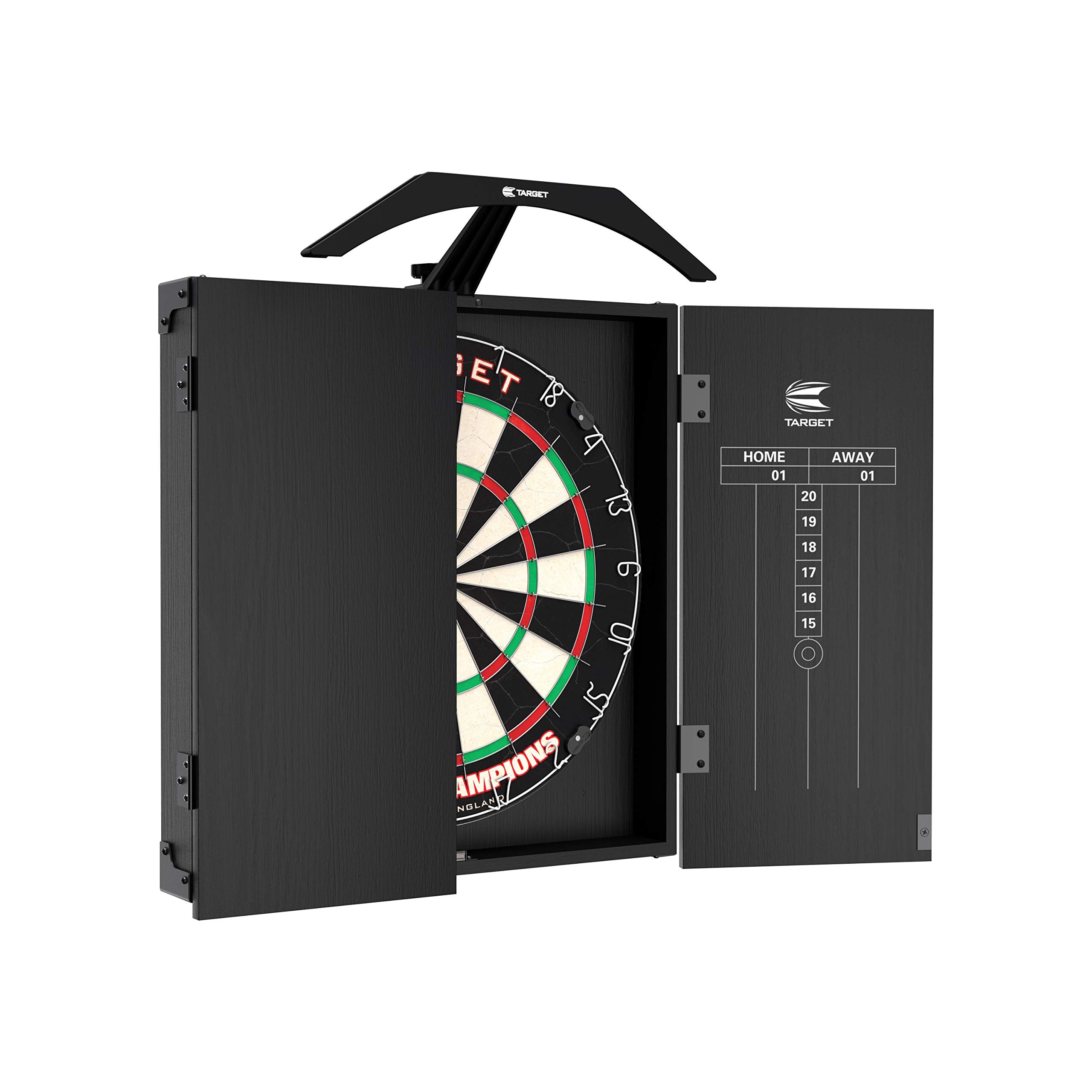 Target Darts Arc Dartboard Lighting System Home Cabinet Set - Includes World Champions Dartboard and 2 Sets of Darts ,Black