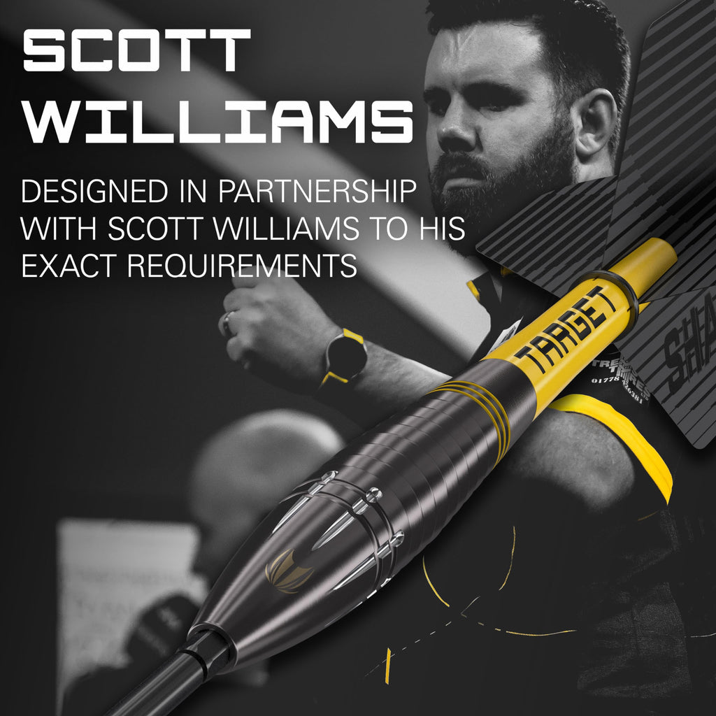 Target Darts Scott Williams Black Out 90% Tungsten Steel Tip Darts Set ? 25g Steel Tip Dart Set, Swiss Point Darts, SP Tool Included, Player Edition