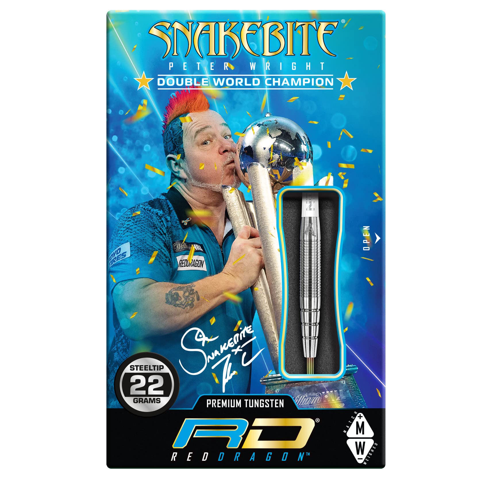 RED DRAGON Darts ? Peter Wright Snakebite 1 Series 23g ? Professional 85% Tungsten Steel Tip Darts Set with Dart Flights and Shafts