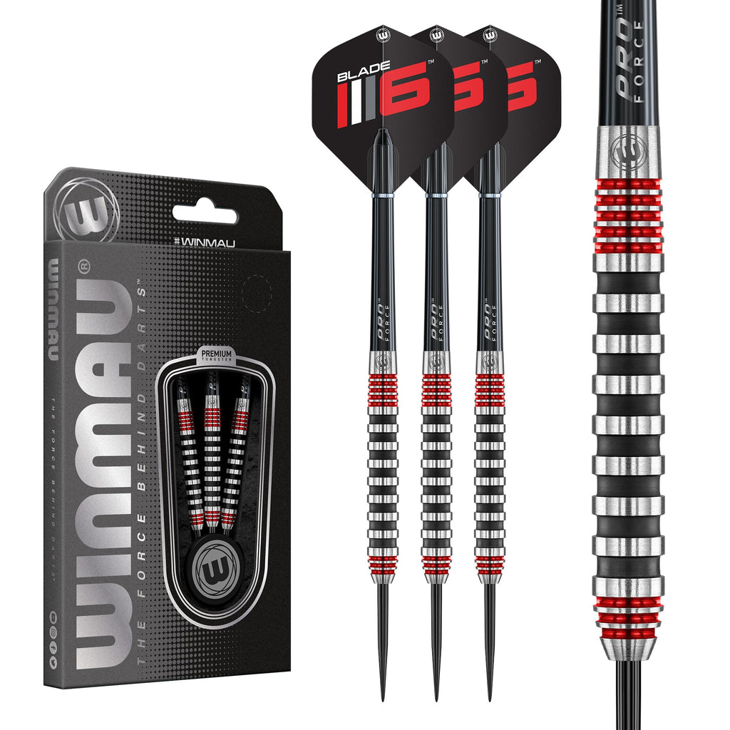 WINMAU Advance 500 Series Tungsten Red 24 Gram Steeltip Darts Set with Flights and Shafts (Stems)