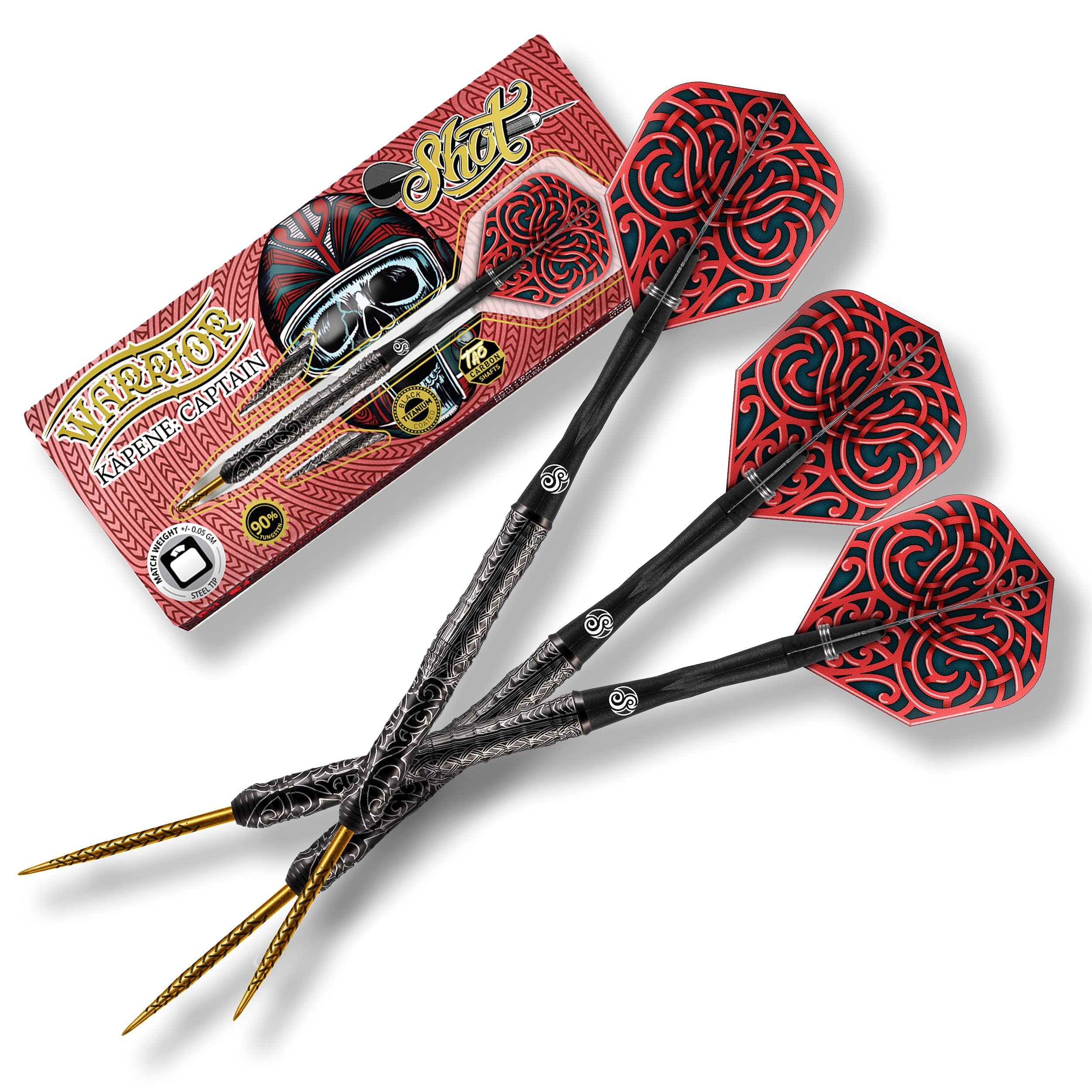 Shot! Darts Warrior Kapene Steel Tip Dart Set 90% Tungsten Barrels 23 gram