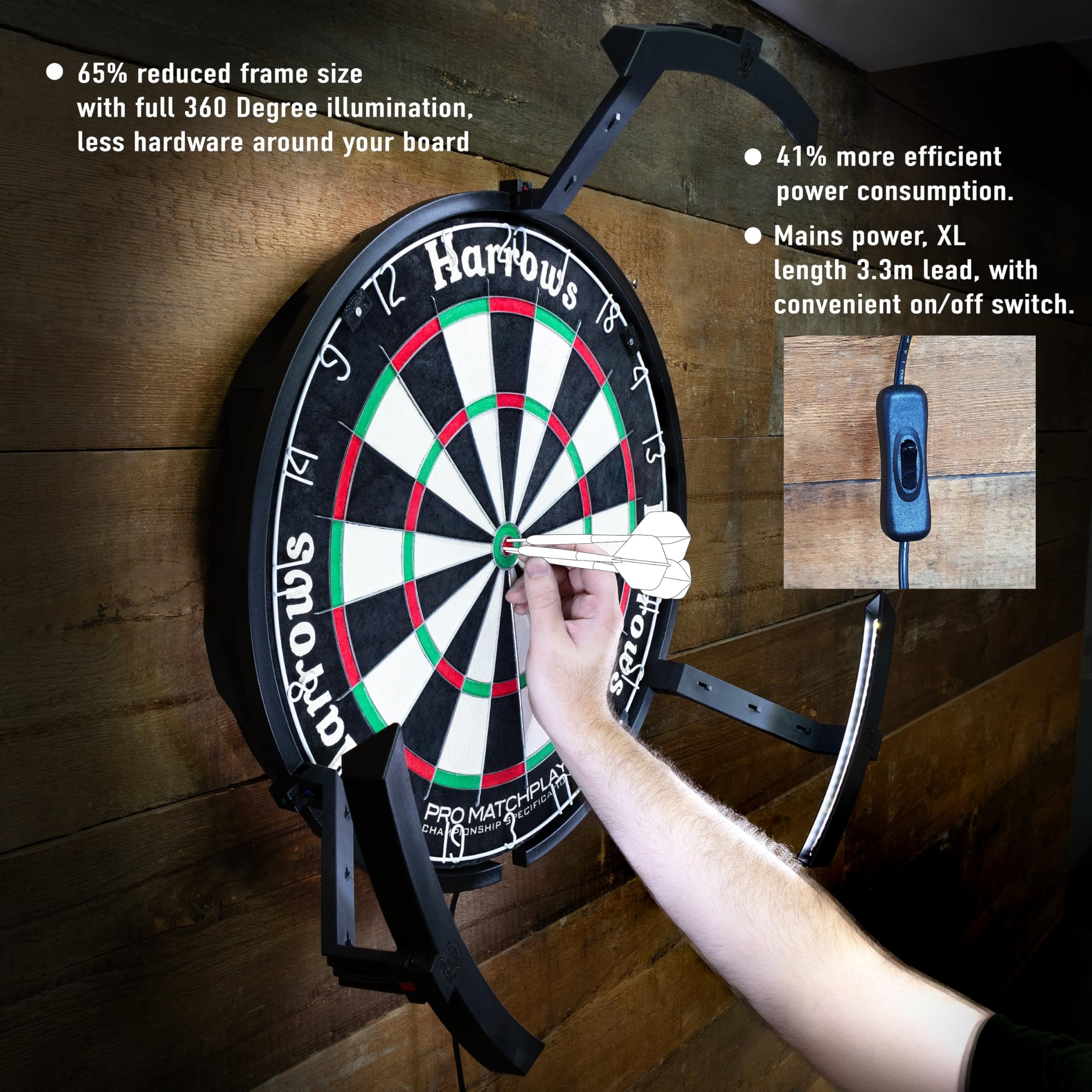 Harrows Trilight Dartboard Light I Sport Engineered LED Dart Board Lighting I Fits All Standard Board I No Shadow Powerful Illumination I Dartboard