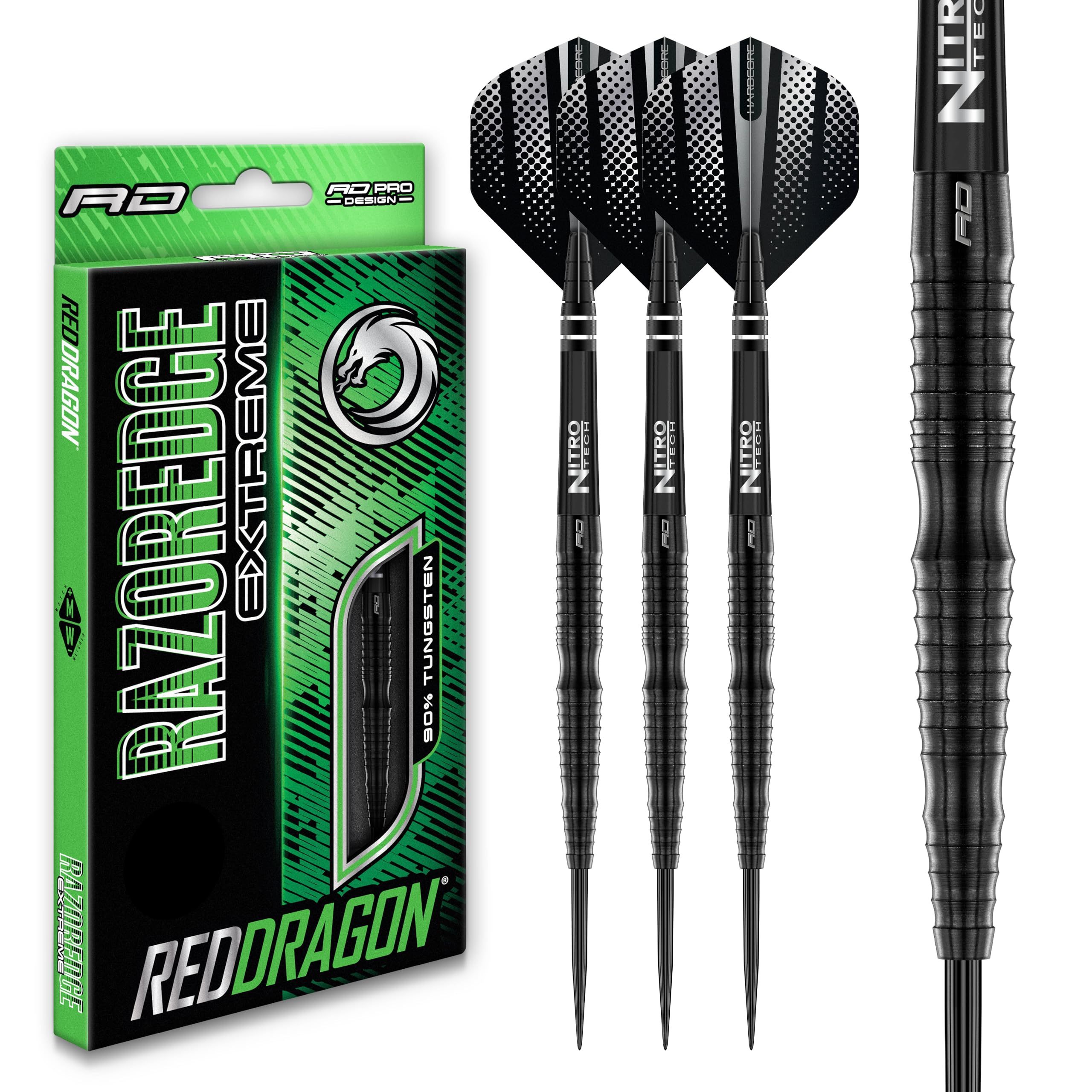 RED DRAGON Razor Edge Extreme 22 Gram Professional Tungsten Darts Set with Flights and Stems