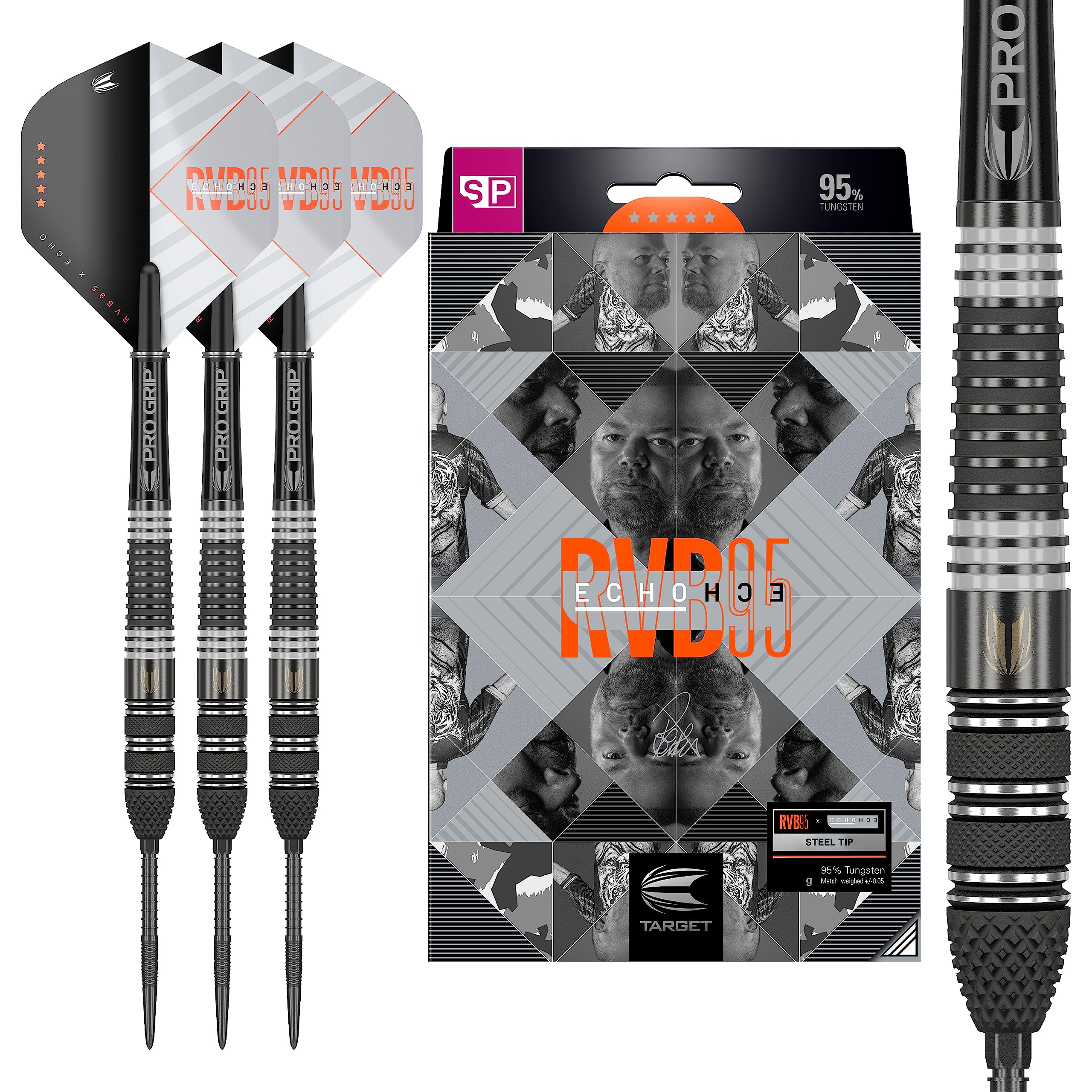 Target Darts Unisex Rvb 95 X Echo 95% Tungsten Swiss Point Set Steel Tip Darts, Black and Grey, 21G UK