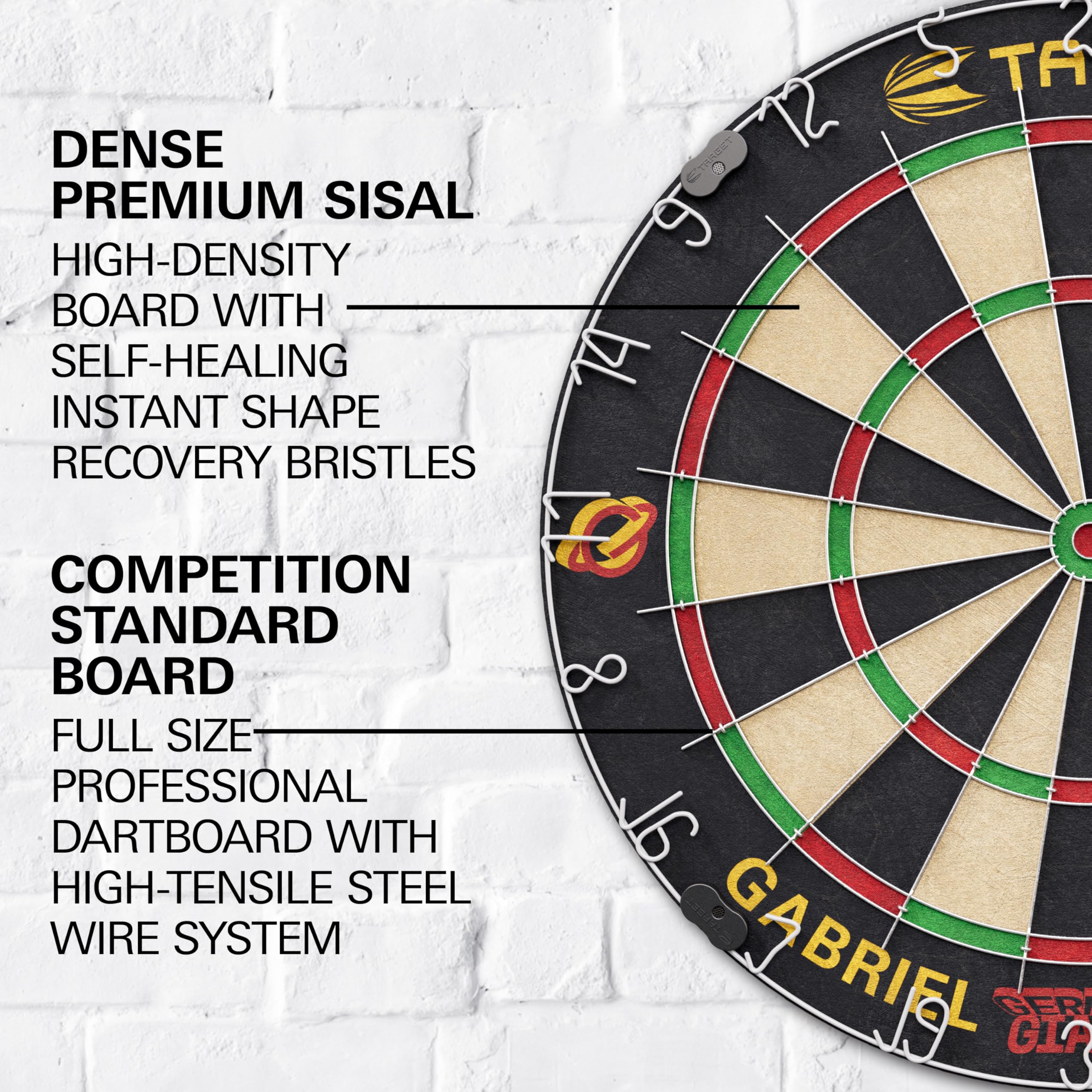 Target Darts Gabriel Clemens Dartboard Set | Player Edition Dart Board Set with 2 Sets of Steel Tip Darts, Competition Standard Throw Line |