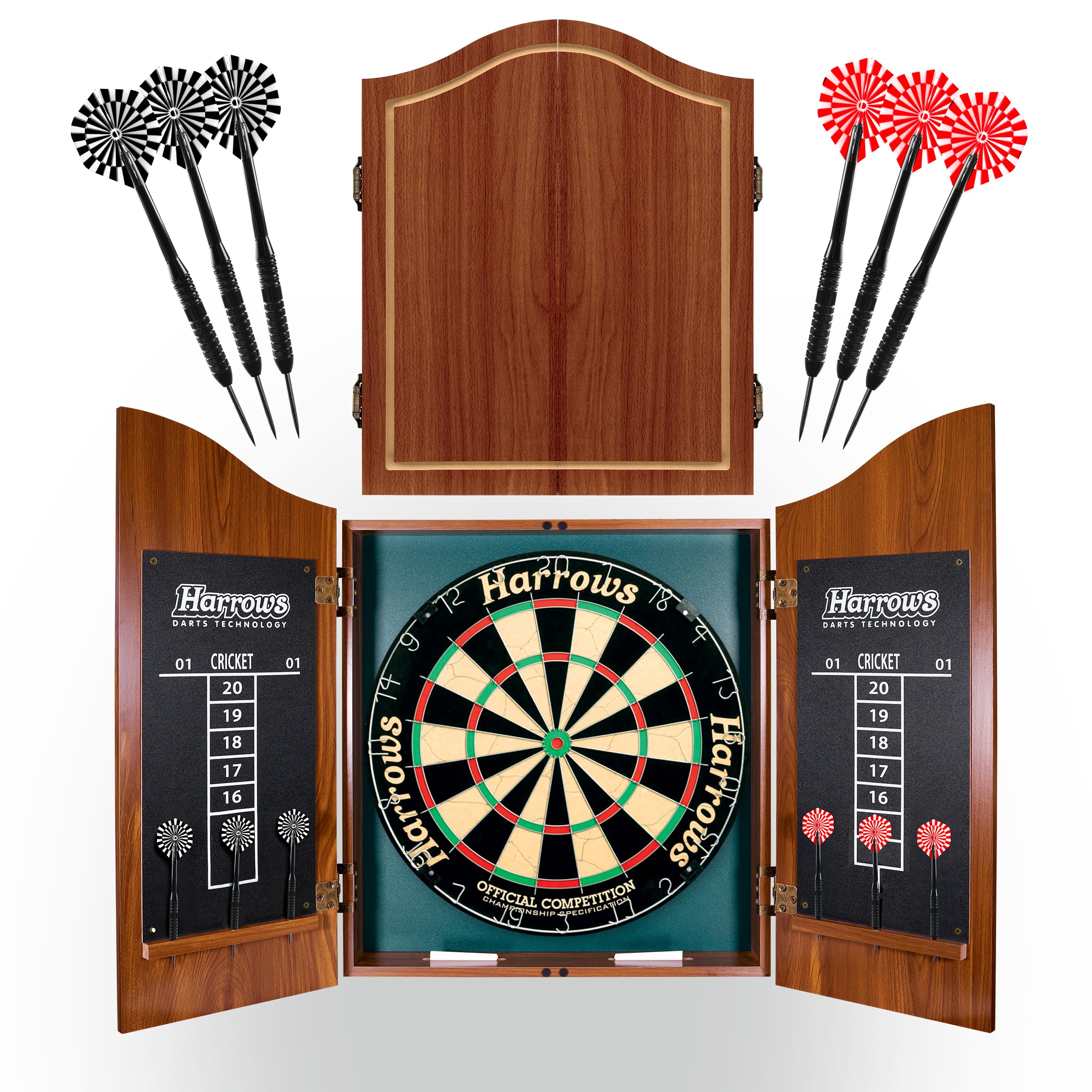 Harrows Dart Board Set Pro?s Choice I Dartboard with 6 Darts I Dart Board Set with Cabinet & Darts Scoreboard I Professional Dartboard Official
