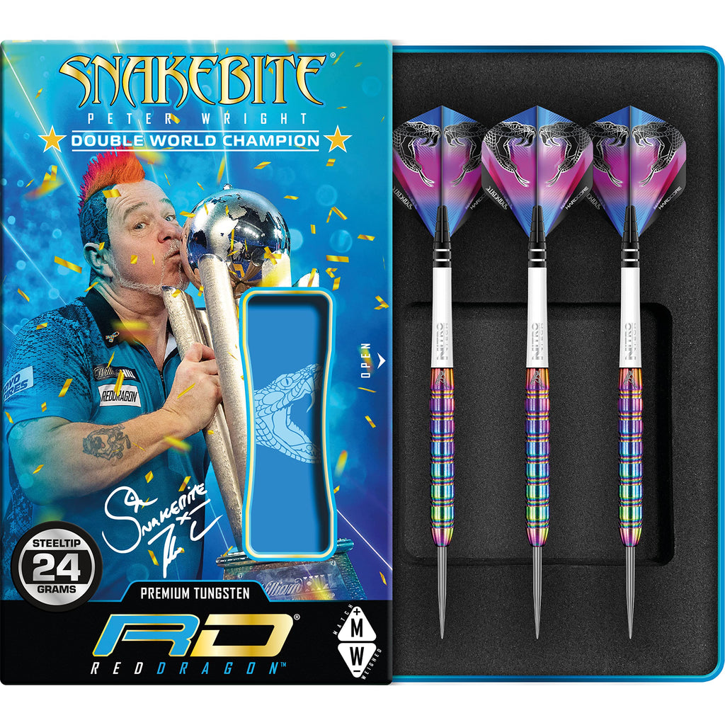 RED DRAGON Darts ? Peter Wright Snakebite 1 Series 24g ? Professional 85% Tungsten Steel Tip Darts Set with Dart Flights and Shafts