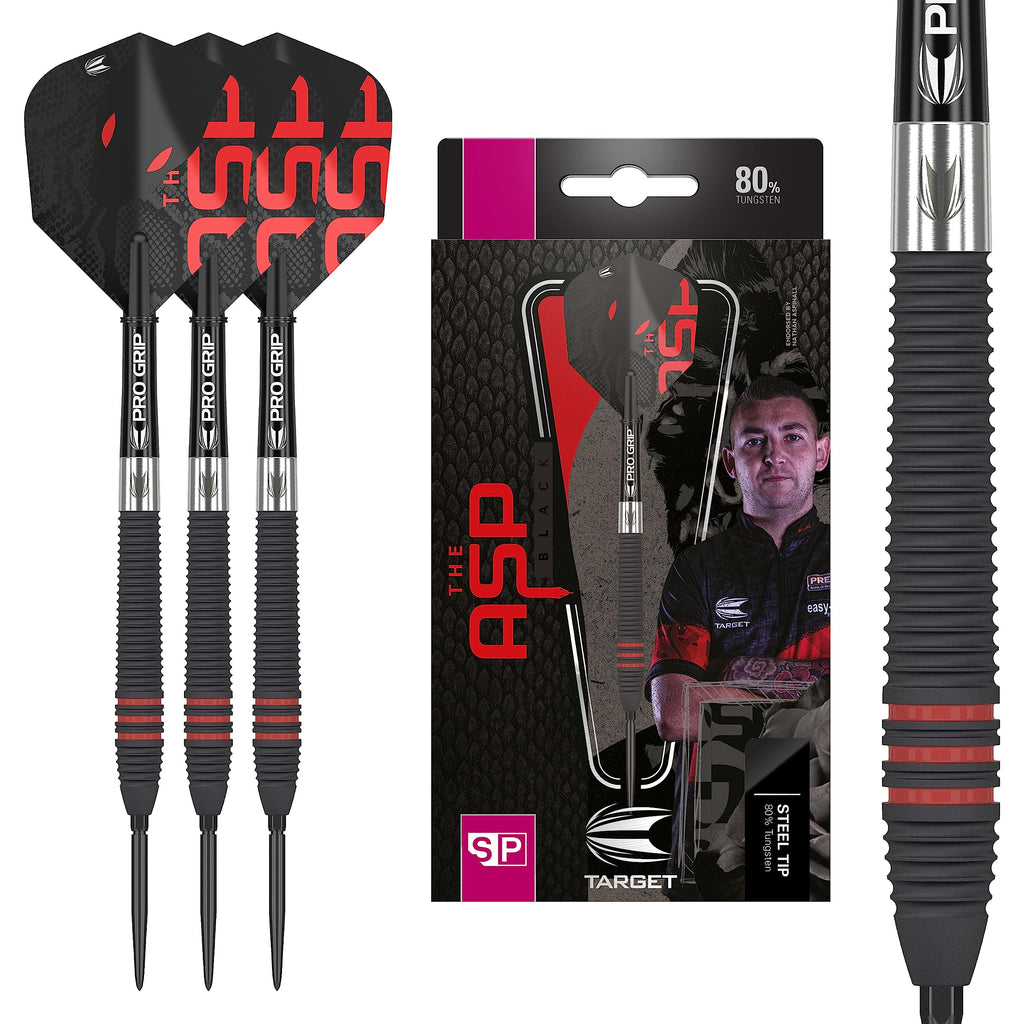 TARGET Darts Nathan Aspinall The Asp Black 22G 80% Tungsten Swiss Point Steel Tip Darts Set
