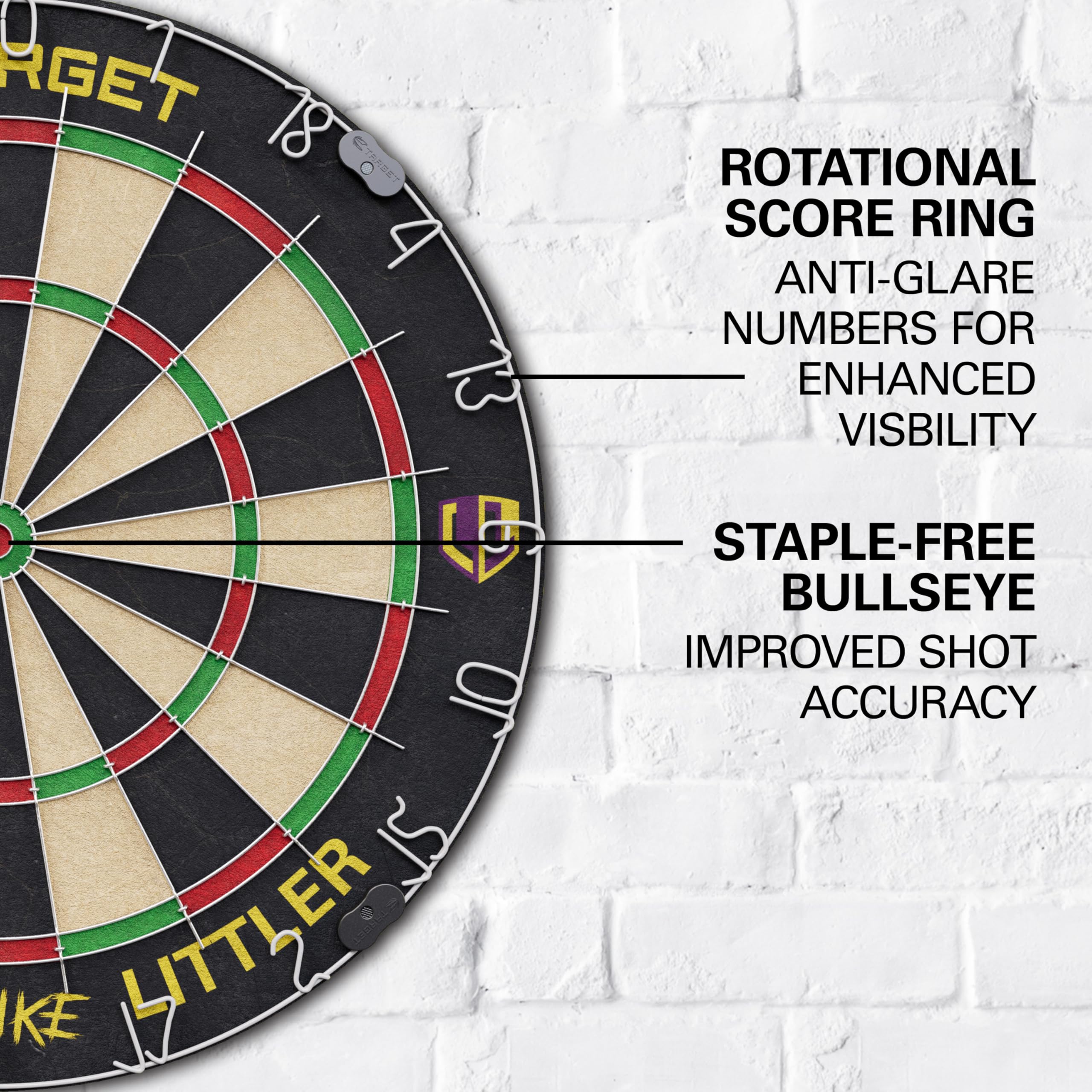 Target Darts Luke Littler Dartboard Set | Player Edition ?The Nuke? Dart Board Set with 2 Sets of Steel Tip Darts, Competition Standard Throw Line |