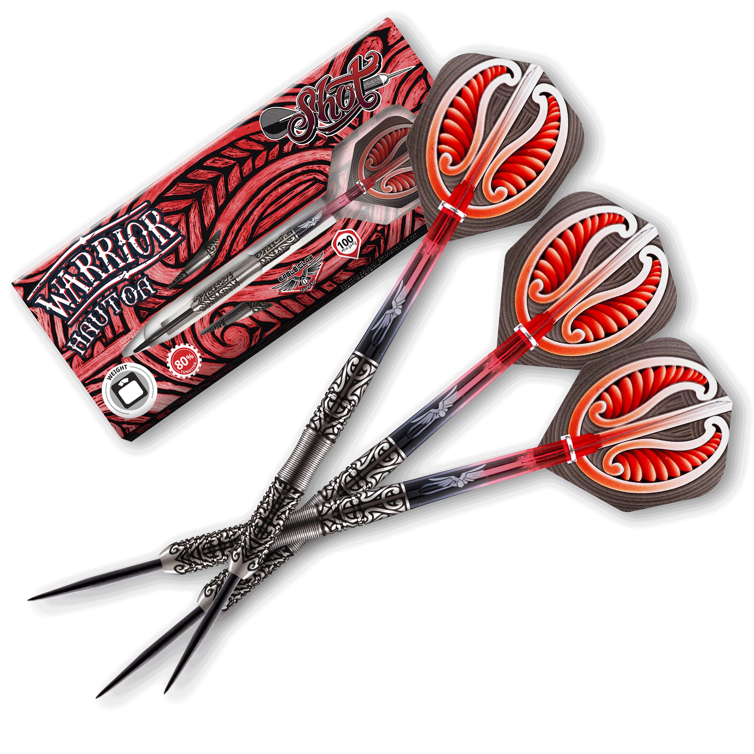 Shot! Darts Warrior Hautoa Steel Tip Dart Set Centre Weighted 80% Tungsten Barrels 24gm