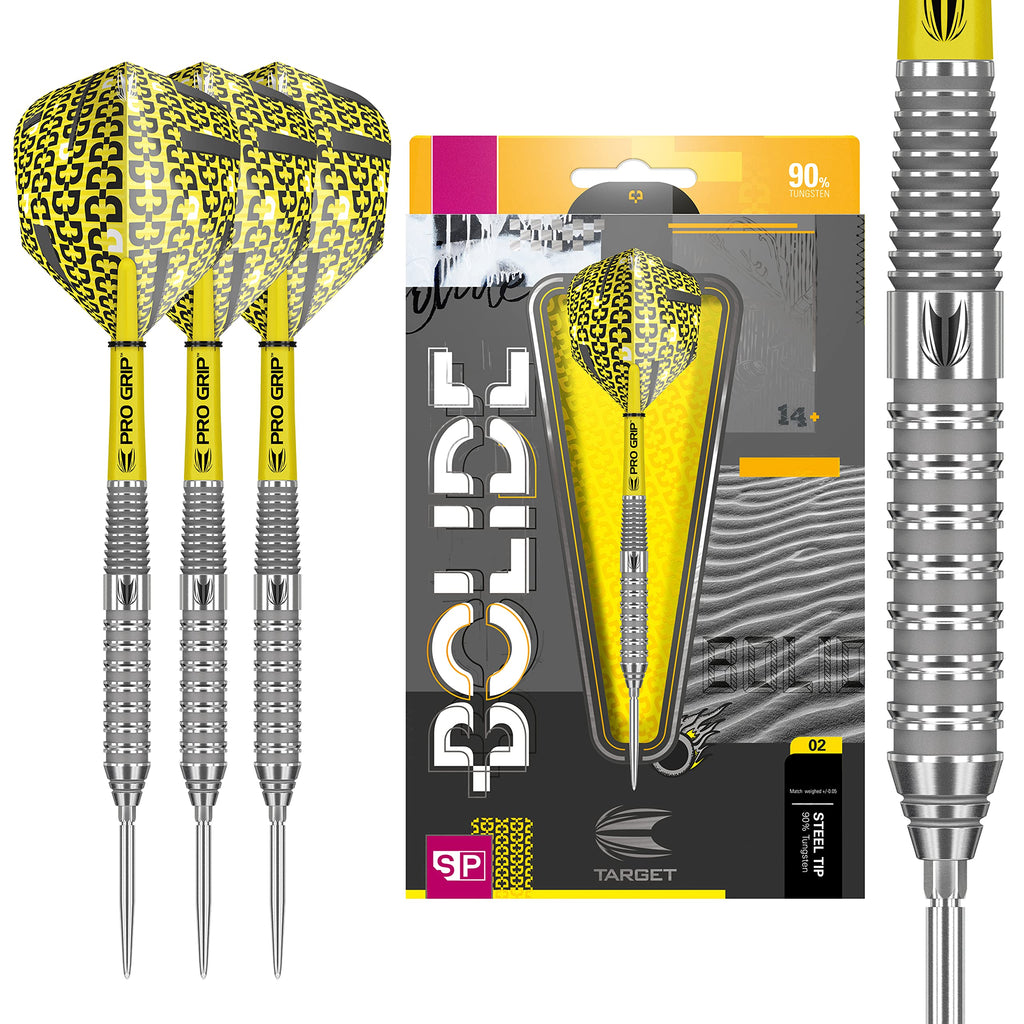 TARGET Darts Bolide 90% Tungsten Swiss Point Steel Tip Darts Set of 3, Barrel 02, 21 Grams | Featuring Pro Grip Dart Stems, Number 6 Dart Flights,